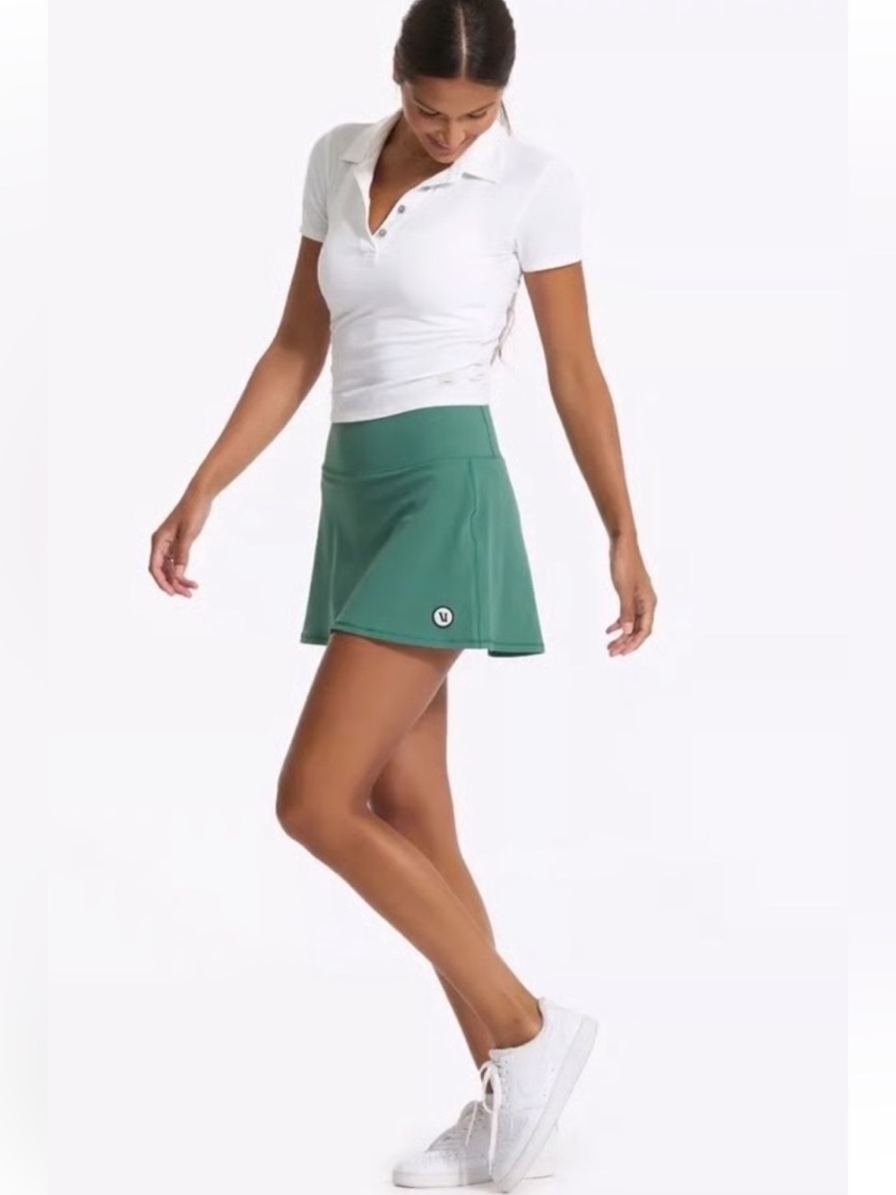 Vuori Volley Skort Sz L w MEASUREMENTS Rare Green! Phone & Tennis 🎾 Pockets